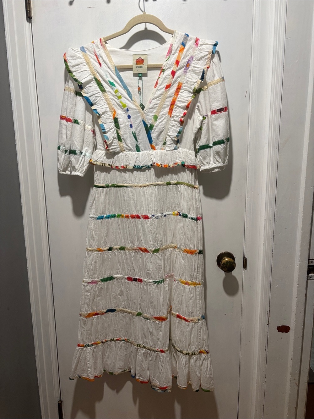 NEW NWT FARM RIO tiered embroidered midi dress size XS